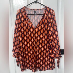 Mudpie Womems Multicolor Long Sleeve V-Neck Geometric Blouse Tunic Top Medium
